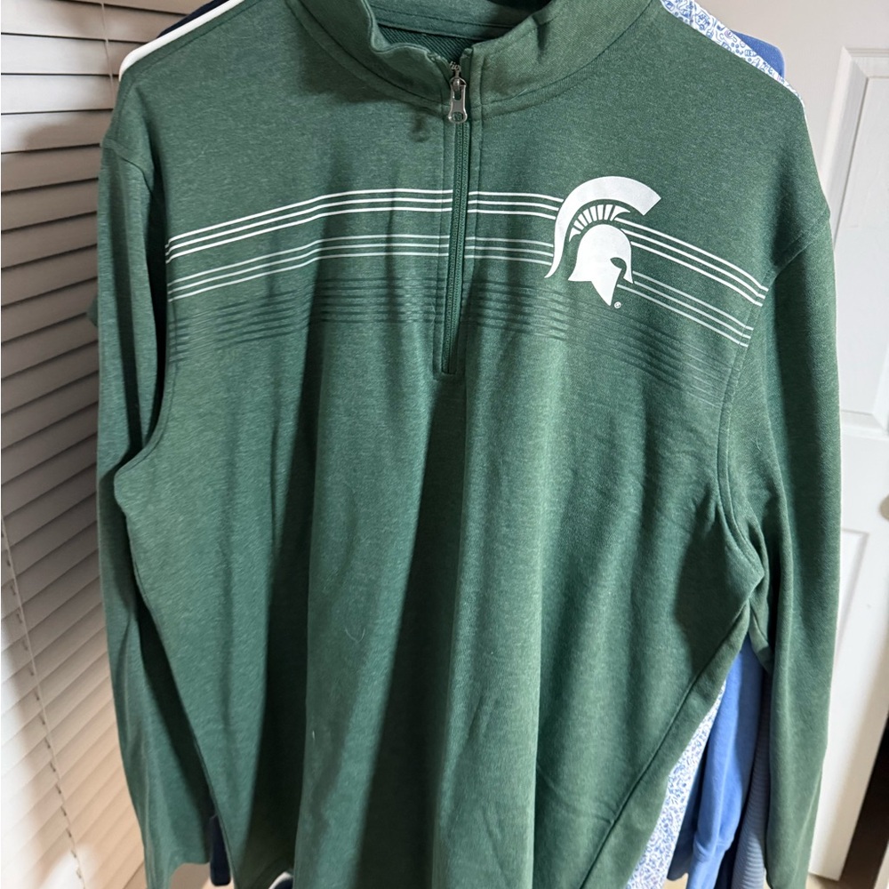 Men's Green Quarter-Zip Sweater with Spartan Logo